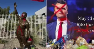 Estatua conmemorativa de Charlie Kirk es vandalizada con un mensaje satánico
